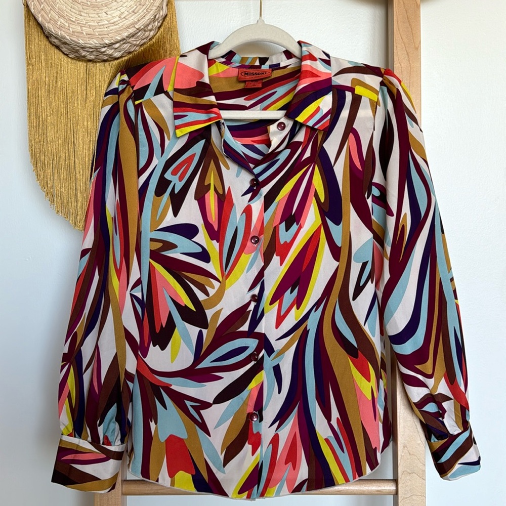 Missoni Colorful Abstract Pattern Blouse Autumn Button Up Blouse Size Medium